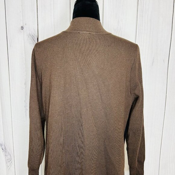 Chicos Tunic Sweater Women Sz 1 M Brown Cashmere Blend Side Button Contrast Trim - Picture 7 of 10